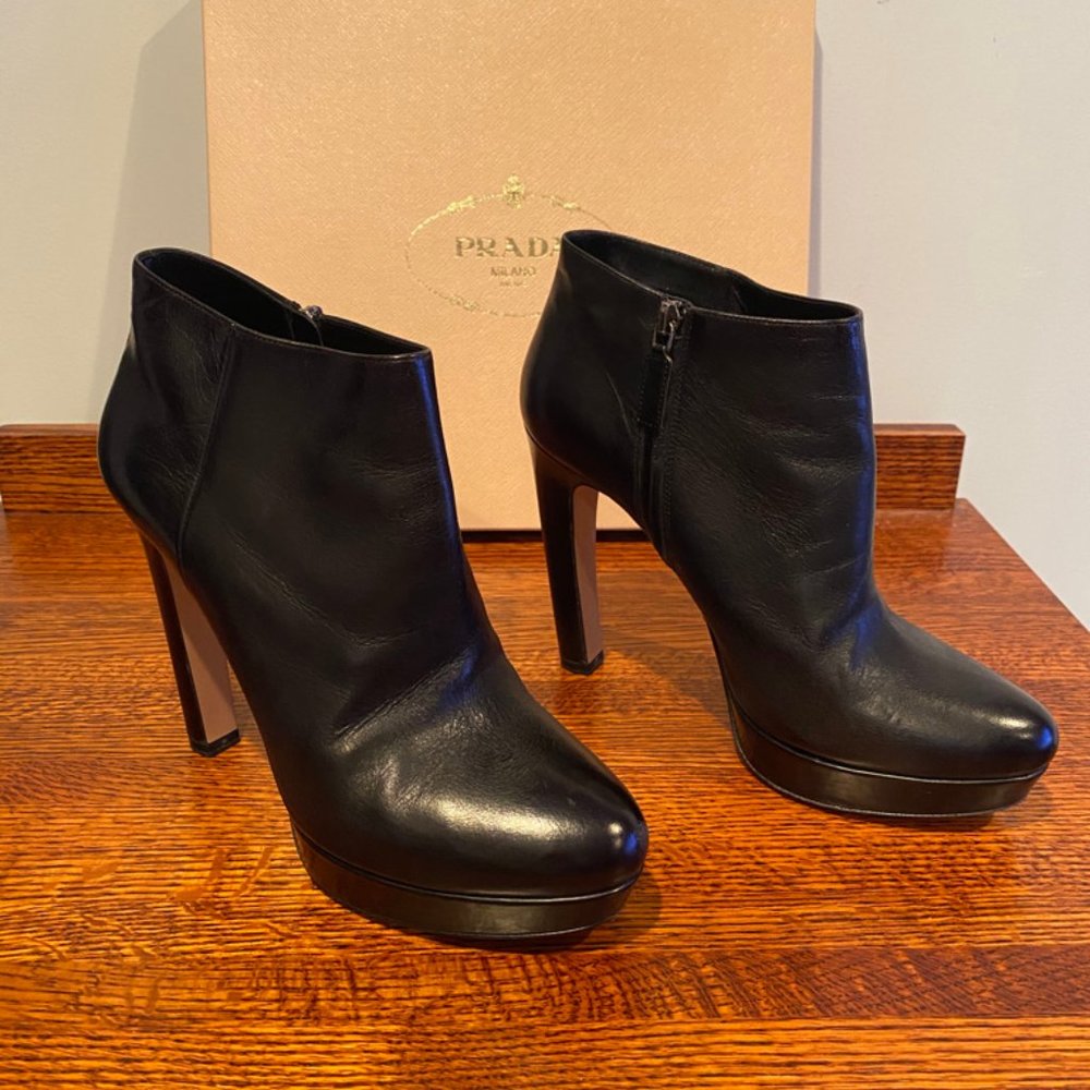 Prada black leather platform booties size 40 (10)